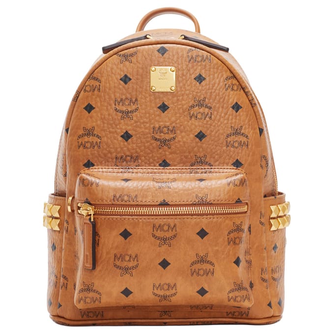 MCM Stark Logo Print Polyurethaan Rugzak Kleine Damesrugzak Bruin MMKGSVE03CO001 Basic Set (Bag+Dust Bag)