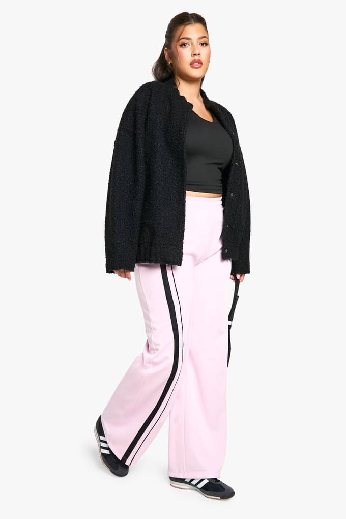 boohoo Dames Plus Tricot Side Stripe Jogger | Baby Roze | Maat: 56