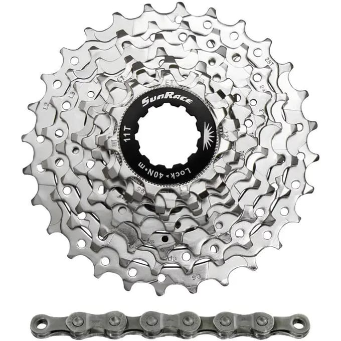 Cassette met ketting Sunrace R91 11-28 Route Shimano Nickel