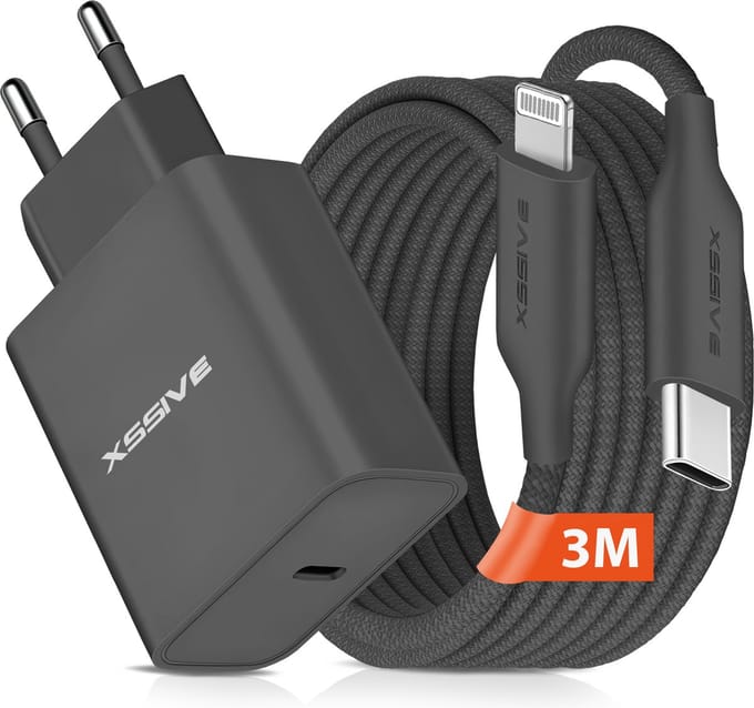 Snellader geschikt voor iPhone 14, 13, 12, 11, X Pro Max Mini Plus - 3 Meter - Oplader Set - Xssive Origineel