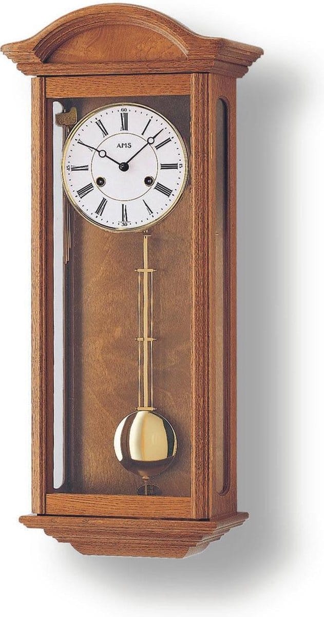AMS regulateur / wandklok eiken kast met mechanisch uurwerk