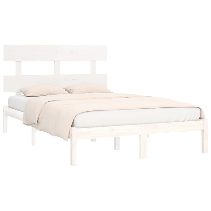 vidaXL - Bedframe - massief - hout - wit - 200x200 - cm