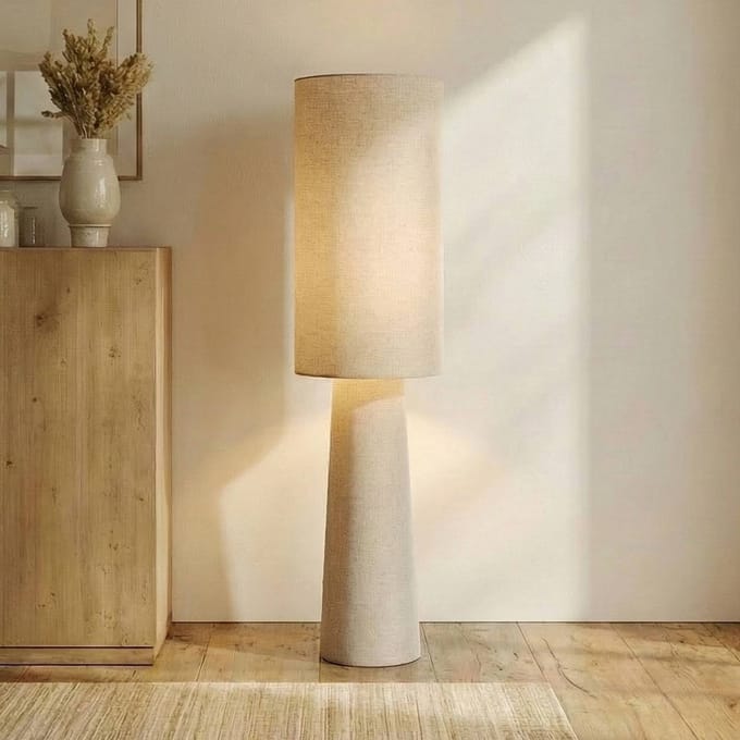Lindby - vloerlamp - 2lichts - Linnen, metaal - H: 124 cm - E27 - beige