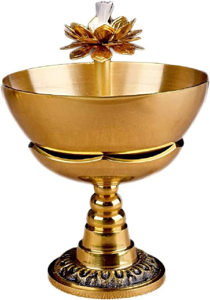 Koperen Olielamp - Boter Lamp - Binnenverlichting - Antiek Design - 10 cm Diameter - Goud