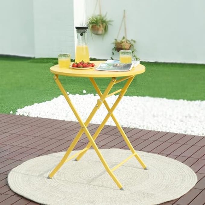 Inklapbare tuintafel Ø62x71 cm - Gele klaptafel voor tuin, balkon en terras
