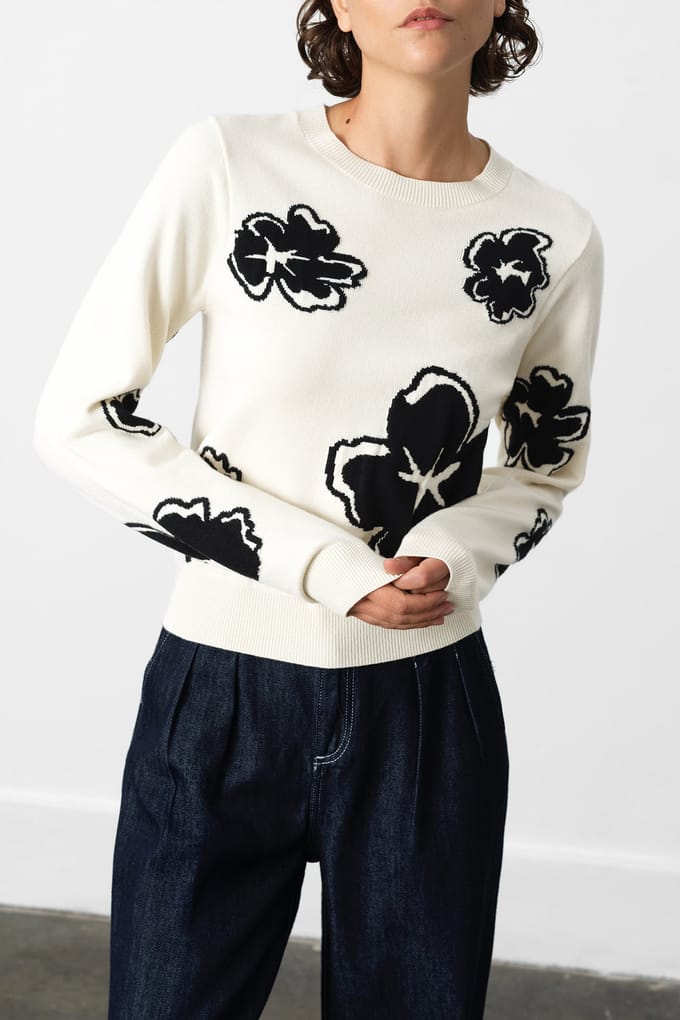 French Connection Paislee Floral Jacquard Jumper White Multi Größe: L | Pullover Outlet | Damen | Weiß