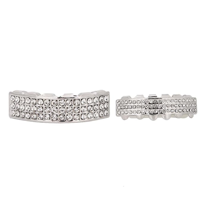 Ensemble de Dents Accessoire de Dents Bling Décoration pour Fête d'Halloween Spectacle Hip Hop Argent white