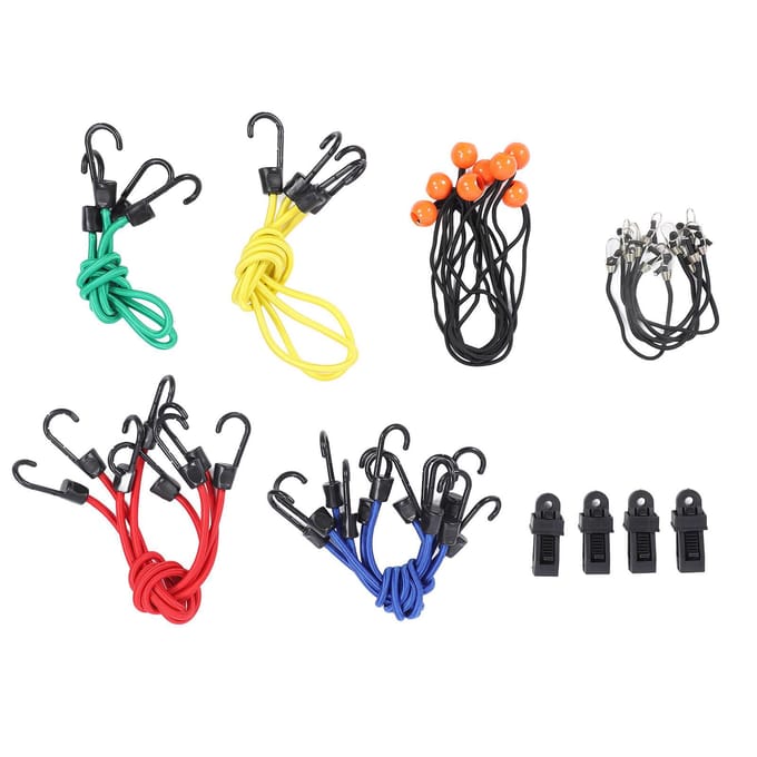 Set van 32 stuks Elastische koorden Hoge elasticiteit Zware kwaliteit Rubber Sjorband met haak en bal black