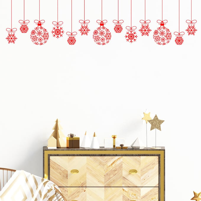 Kerststicker, rode kerstballenslinger - zelfklevende kerststickers - feestdecoratie - 60x60cm