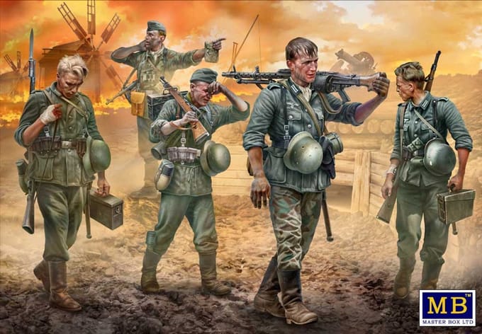 Master Box Modelbouwpakket Militaire voertuigen - 35249 Hot Summer 1941 - Duitse Infanterie WWII - 5 Figuren Plastic - 1:35 - Modelbouw