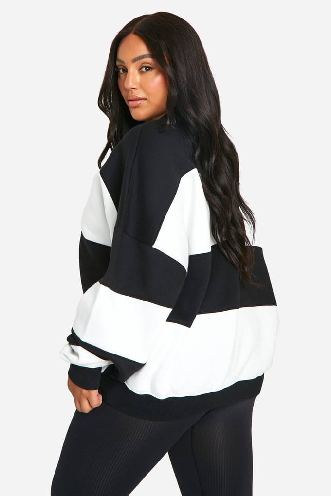 boohoo Dames Plus Stripe Oversized Sweatshirt | Ecru | Maat: 50
