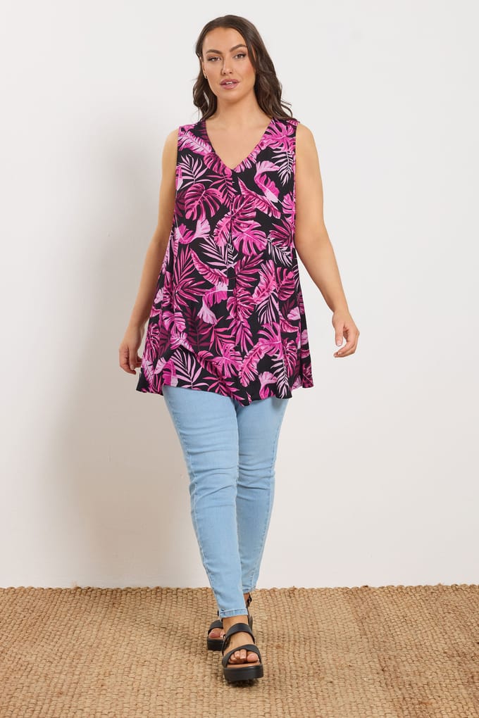 Yours Roze Vesttop Met Palmbladprint Size 42