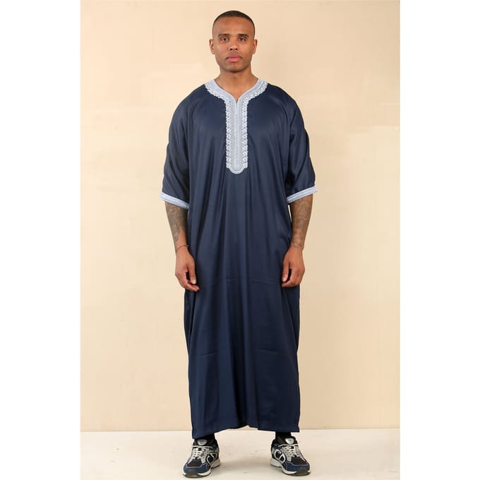Heren blauwe Marokkaanse Thobe Jubba Robe Eid Djellaba Gandoura