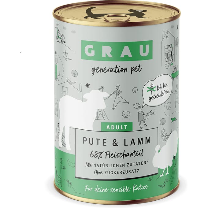 6x400g Kalkoen/Lam Smulpannetje Grau Kattenvoer Graanvrij