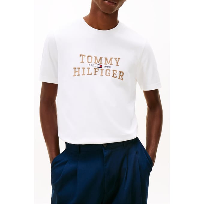 Tommy Hilfiger Icon Interlock Tee White Größe: M | Bedruckte T-Shirts Outlet | Herren | Weiß