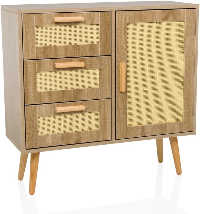 Sideboard / commode STRYN 80x30x78 cm 3 laden 1 deur lichtbruin hjh LIVING