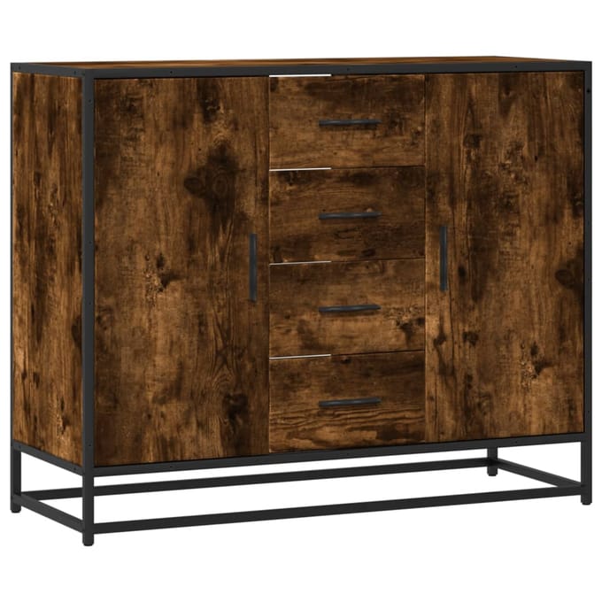 vidaXL - Dressoir - 92x35x76 - cm - bewerkt - hout - gerookt - eikenkleurig