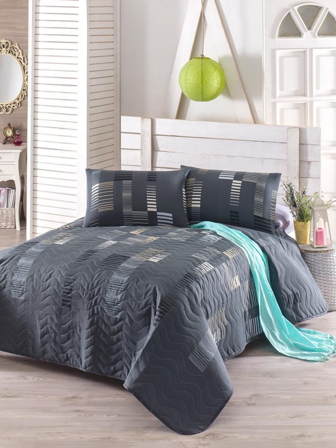 Asir - Sprei Set - Gewatteerd - Antraciet Zwart