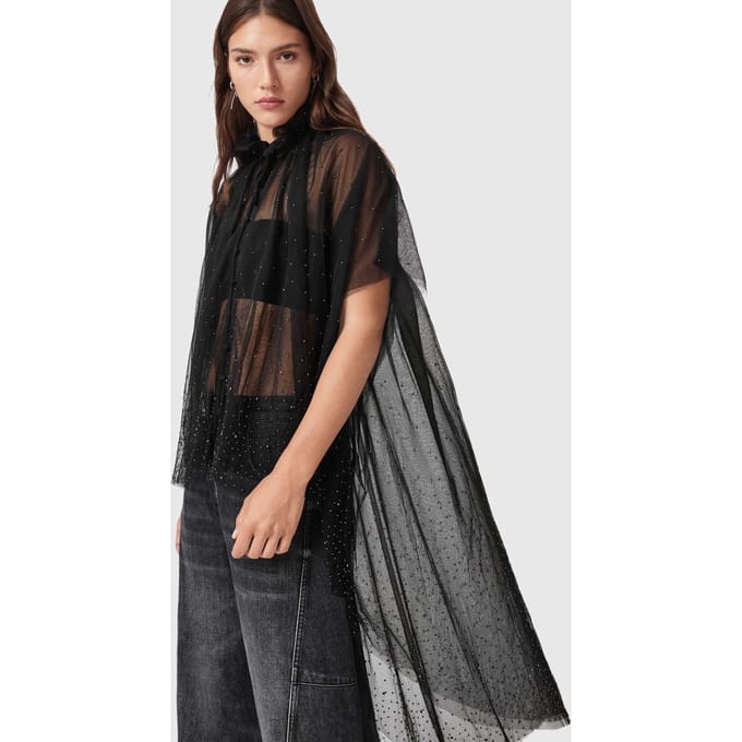 AllSaints Sez Emb Tulle Cape Black Größe: OS | Blusen Outlet | Damen | Schwarz