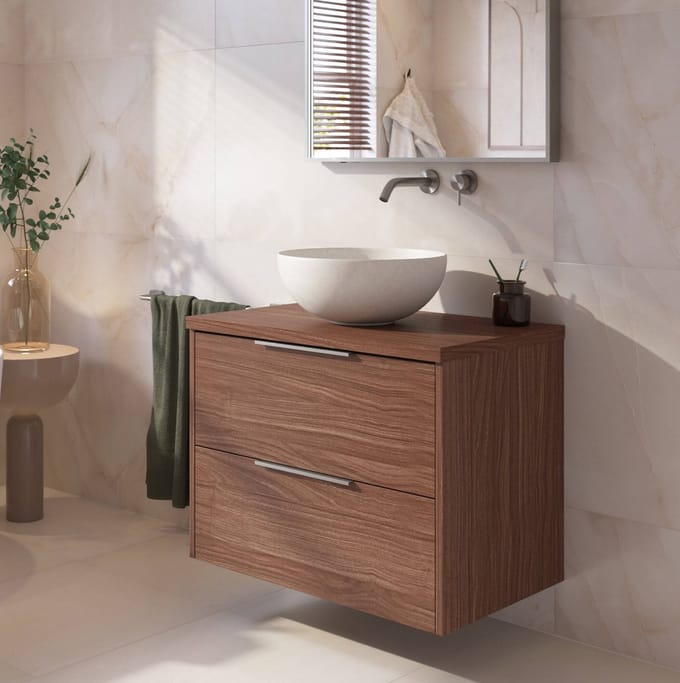 Saqu Lima badmeubel incl. afdekblad 80x51x62cm noten urban – rvs greep