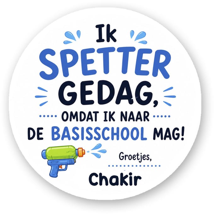 Traktatiestickers – Ik Spetter Gedag Omdat Ik Naar De Basisschool Mag! | 4 cm | 25 stuks