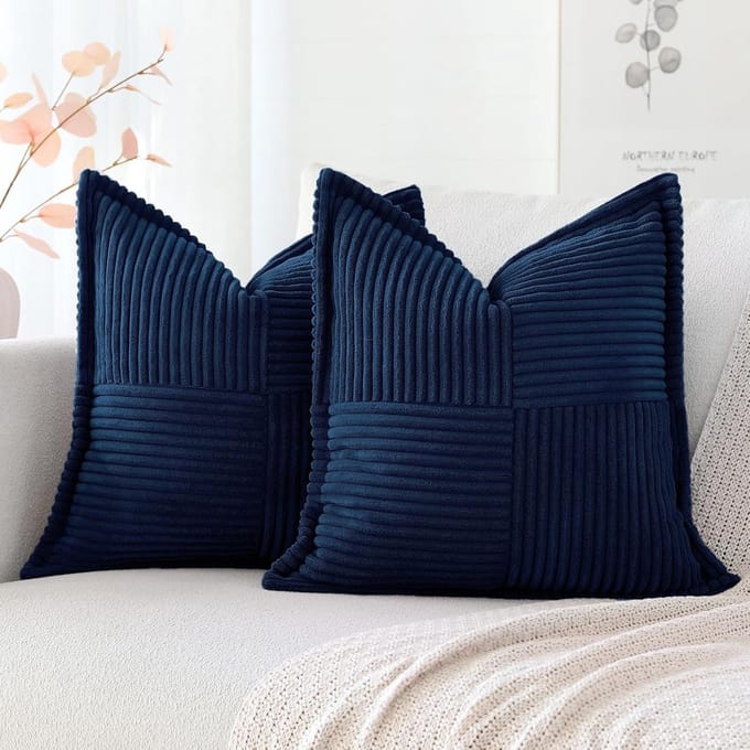 Set van 2 Corduroy Kussenslopen Split Boho Gestreept 50x50 cm Marineblauw