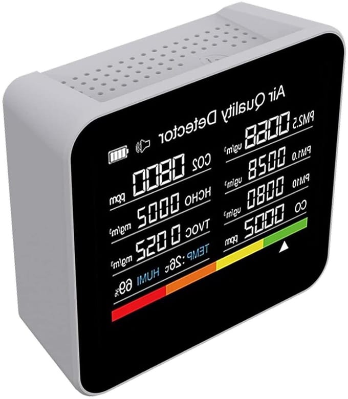 Luchtkwaliteitsmonitor - CO2 Meter - Binnenlucht Meten - 9 In 1 Detector - 89 x 82 mm - Wit