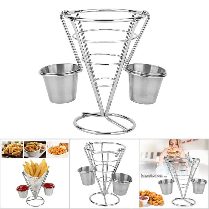 Vergulde Frietstand Buffet Kegel Snacks Displaystandaard Frietmanden(Dubbele Cup) white