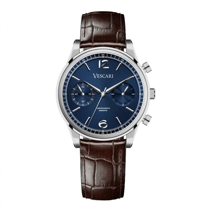 Vescari The Chestor Steel/Blue - Brown Croco + gratis leren band!