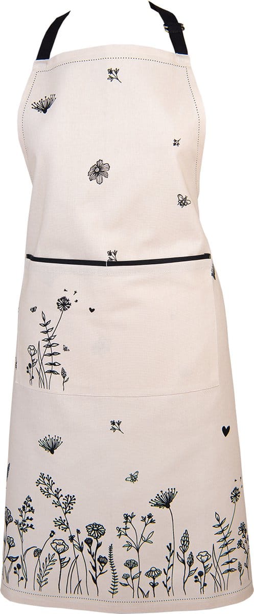 Clayre & Eef Keukenschort 70x85 cm Beige Zwart Katoen Bloemen