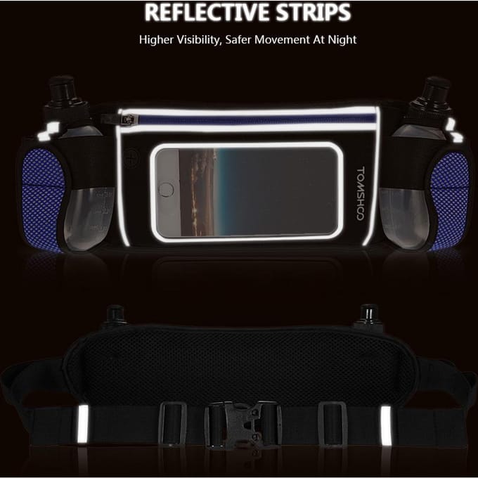 TOMSHOO Hydratatie Hardloopriem met 2 Waterflessen Lichtgewicht Reflecterend black
