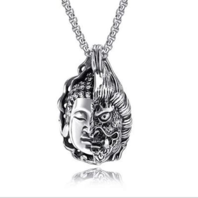 Nieuwe Mode Half Boeddha Half Demon Retro Hanger Goed en Kwaad Eén Gedachte Ketting Sieraden gray