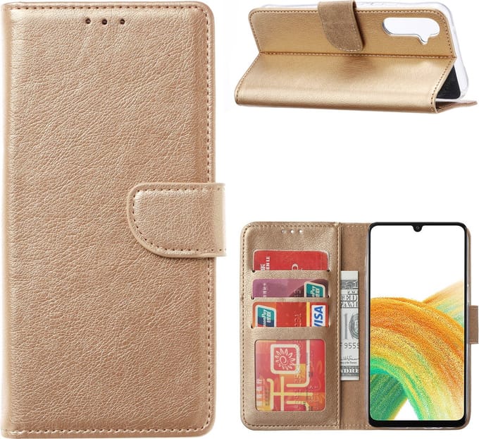 Samsung Galaxy A04e Hoesje met Pasjeshouder – Bookcase – Goud