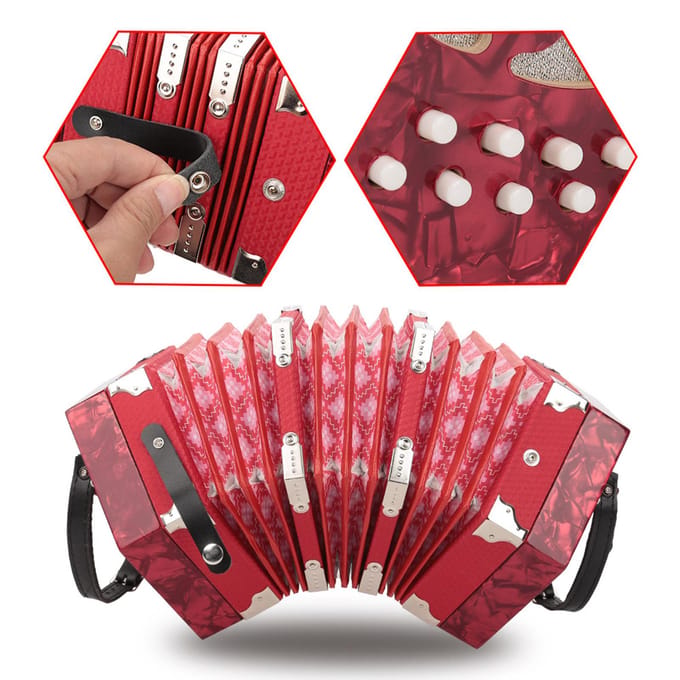 Professionele 20-knops Accordeon Concertina Muziekinstrument (Rood) pink