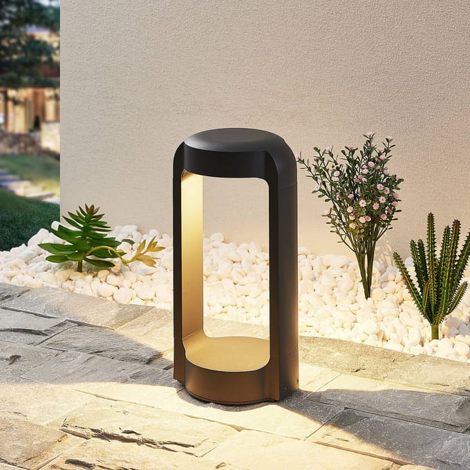 Lucande LED sokkellamp Habsa, 30 cm, antraciet, metaal