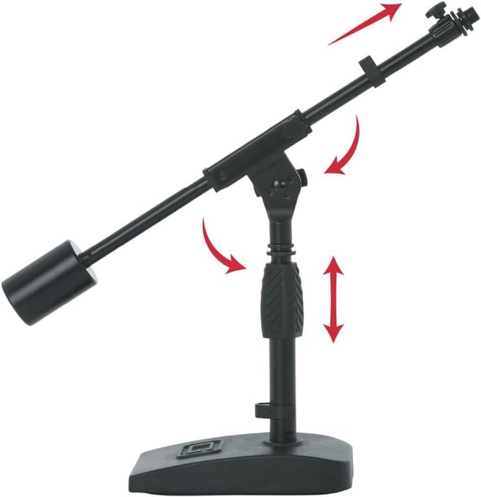 Microfoonstatief met verzwaarde basis en telescopische arm voor desktopopname en streaming