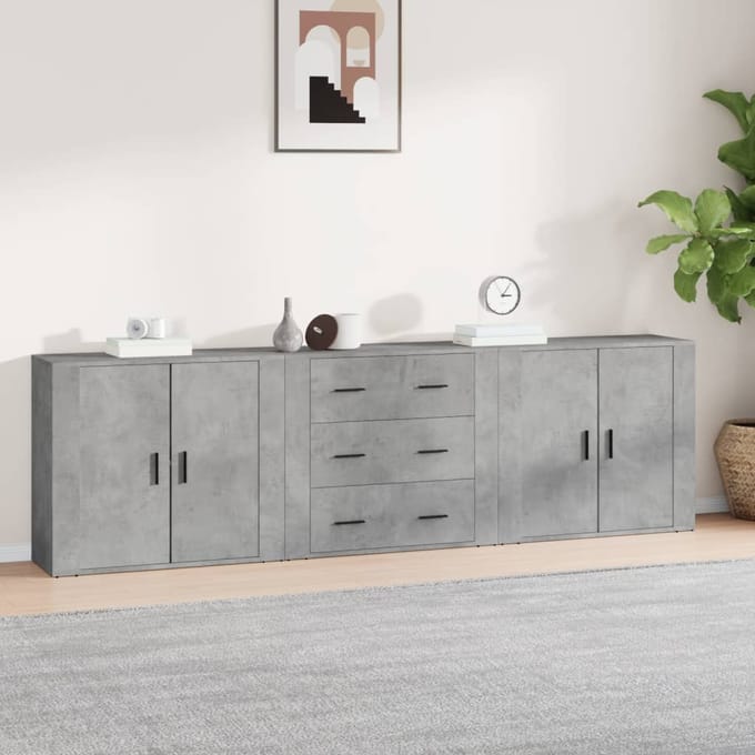 vidaXL - Dressoirs - 3 - st - bewerkt - hout - betongrijs