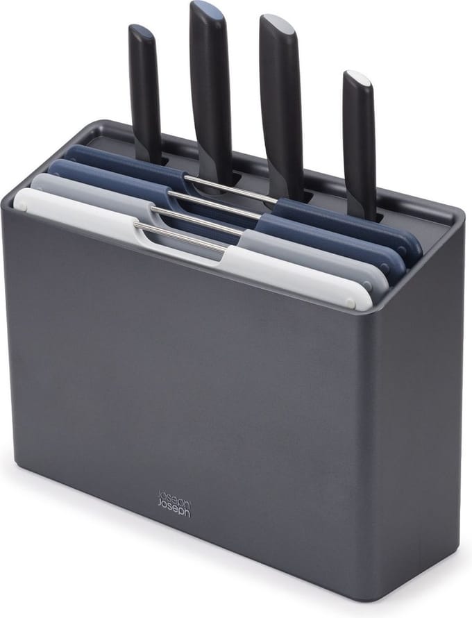 Joseph Joseph - Folio Plus 4 Snijplanken in Houder en 4 Messen Graphite - Polypropyleen - Grijs