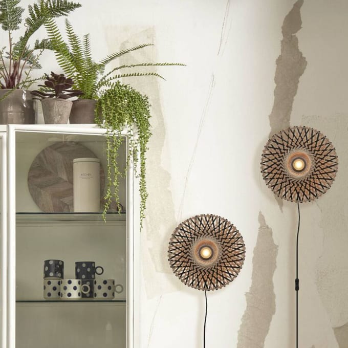 GOOD&MOJO Wandlamp Kalimantan - Bamboe/Zwart - Ø30cm - Binnen Modern