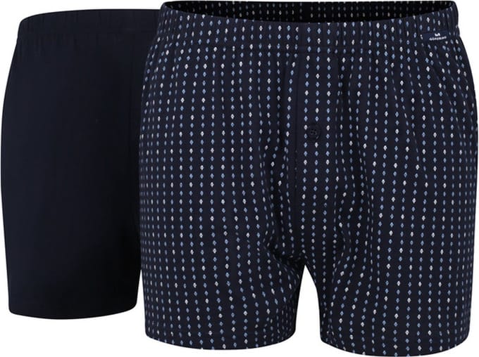 Gotzburg heren boxershorts wijd model met gulp (2-pack) - donkerblauw uni en dessin