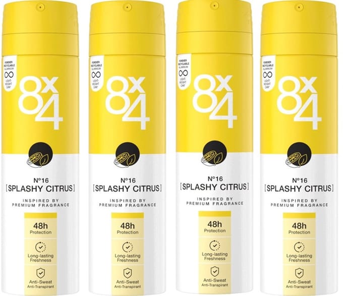 8x4 Deo Spray - No.16 Splashy Citrus 4 x 150 ml - Voordeelverpakking
