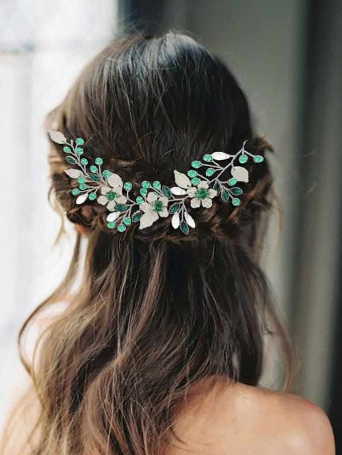 Bruid Haaraccessoires - Haarsieraad Bruiloft - Bruiloft Aankleden - Groene Bloem Strass - 11.1 x 10.5 x 1.2 cm - Groen