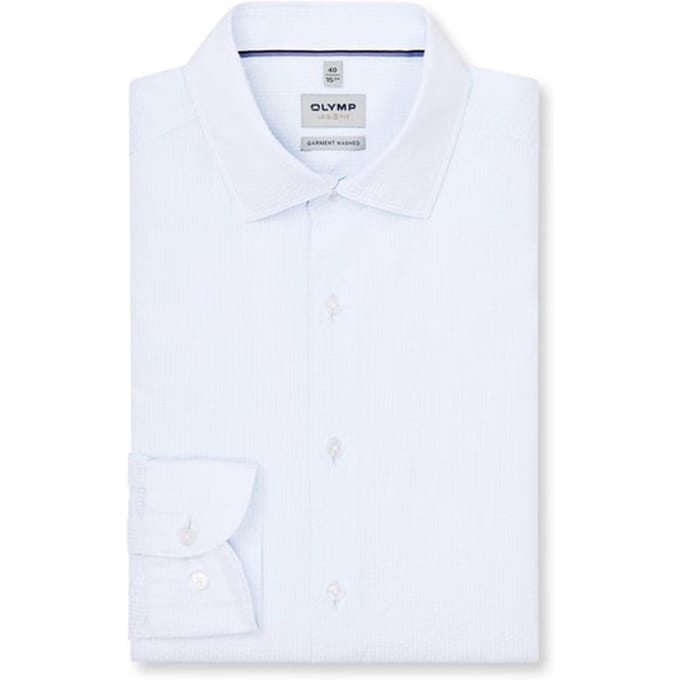OLYMP Level Five garment washed Overhemd, Body Fit, Kent, Lichtblauw