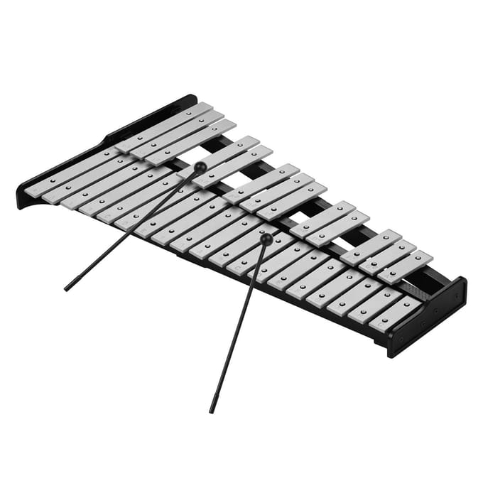 32-toetsen Xylofoon Educatief Glockenspiel Houten Basis Massieve Aluminium Staven met Mallets Percussie zilver