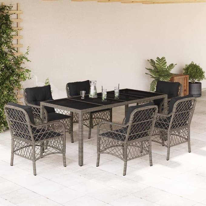 vidaXL - 7-delige - Tuinset - met - kussens - poly - rattan - grijs