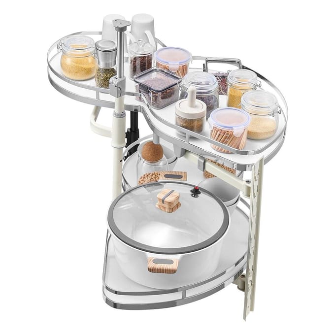 Organisateur extractible à fermeture douce pour meuble d'angle droit à 2 niveaux