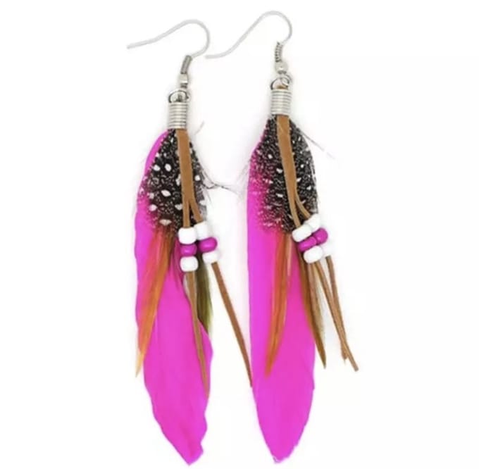 Jomide Oorhangers Boho Veren - Donkerroze
