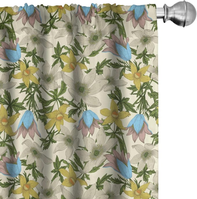 ABAKUHAUS Bloemen gordijnen – set van 2 Crème multicolor 75x245 cm – microvezel