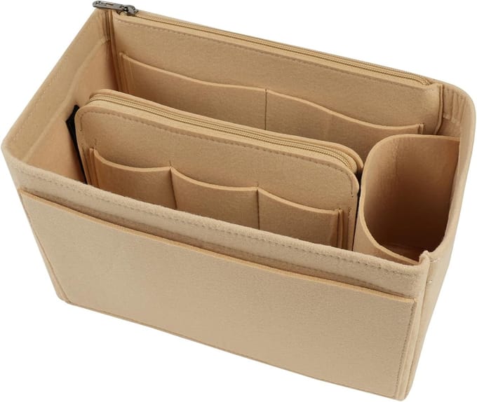 Multi-Compartiment Vilt Handtas Organizer - Grote Capaciteit Tote Bag Inzetstuk voor Make-up en Portemonnee