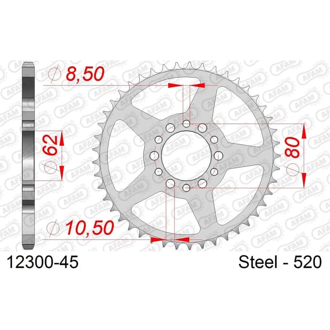 Stalen tandwiel Afam 520 45 dents